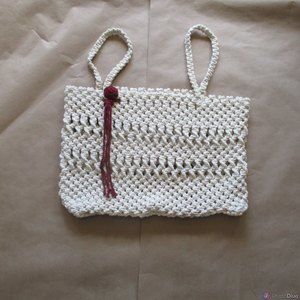 Handmade Macrame Beach or Market Bag with Detachable Rose, 14 x 20 x 1